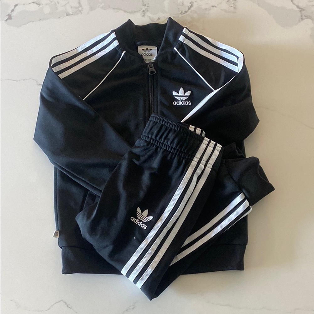Adidas Black and White Tracksuit - 2-3 T
